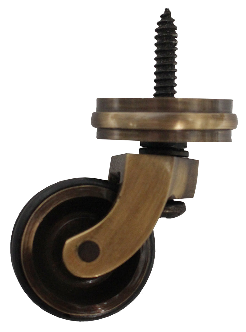 Antique Screw Castor with Double Rubber Tyre and Round Embellisher 32mm