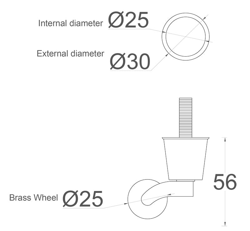 Brass Castor Round Cup with Screw Fixing-Brass Castor Round Cup with Central Screw Fixing - 1 Inch (25mm)