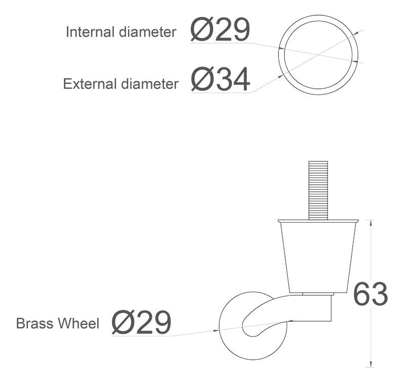 Brass Castor Round Cup with Screw Fixing-Brass Castor Round Cup with Central Screw Fixing - 1 1/8 Inch (29mm)