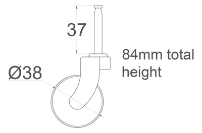 Chrome Castor Grip Neck with Rubber Tyre and Socket