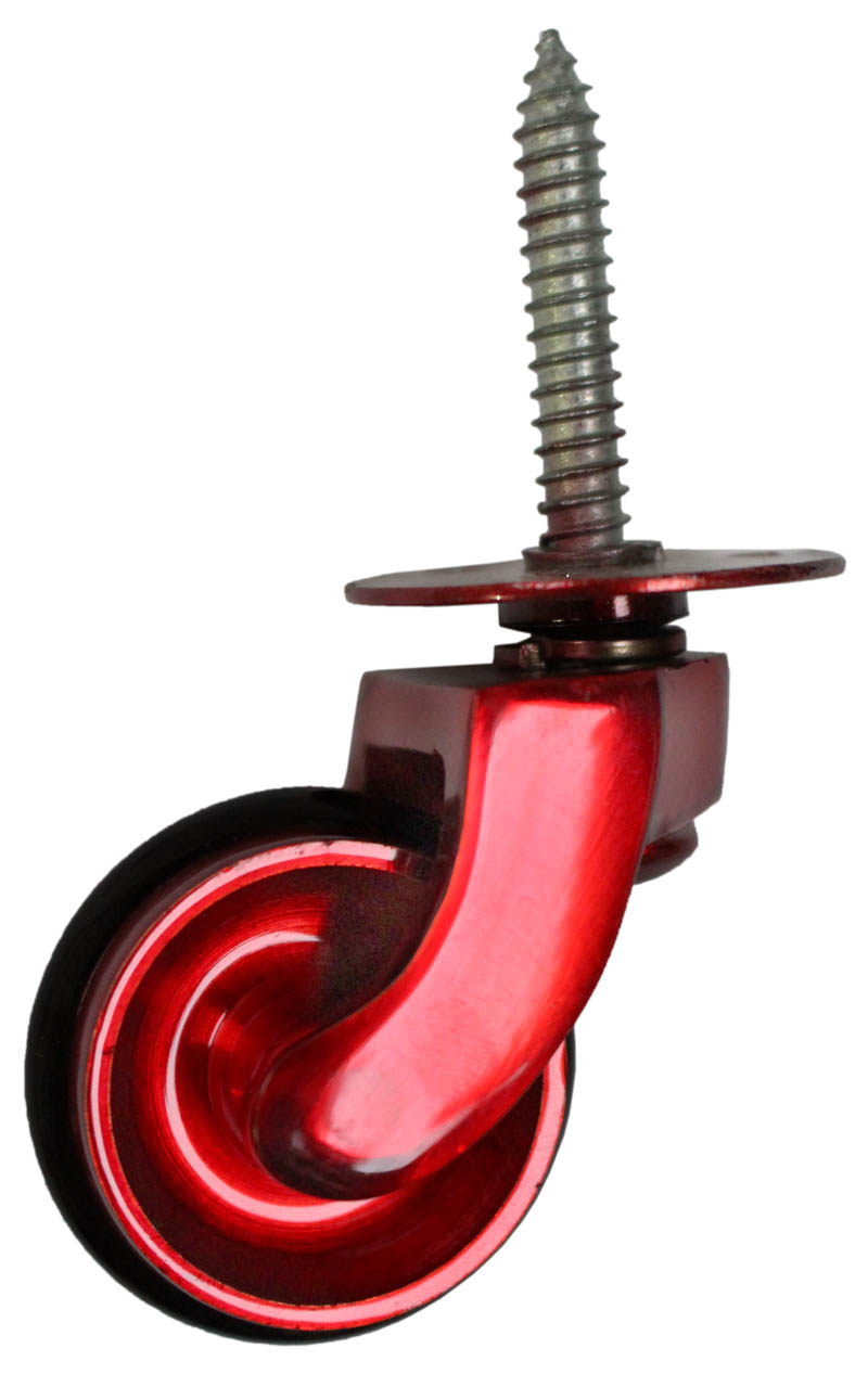 Red Brass Castor Screw Plate with Rubber Tyre - 1 1/4 Inch (32mm) - Including Screws