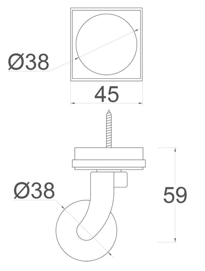 Brass Screw Castor with White Ceramic Wheel and Square Embellisher