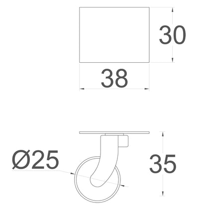 Brass Castor Universal Plate with White Ceramic Wheel