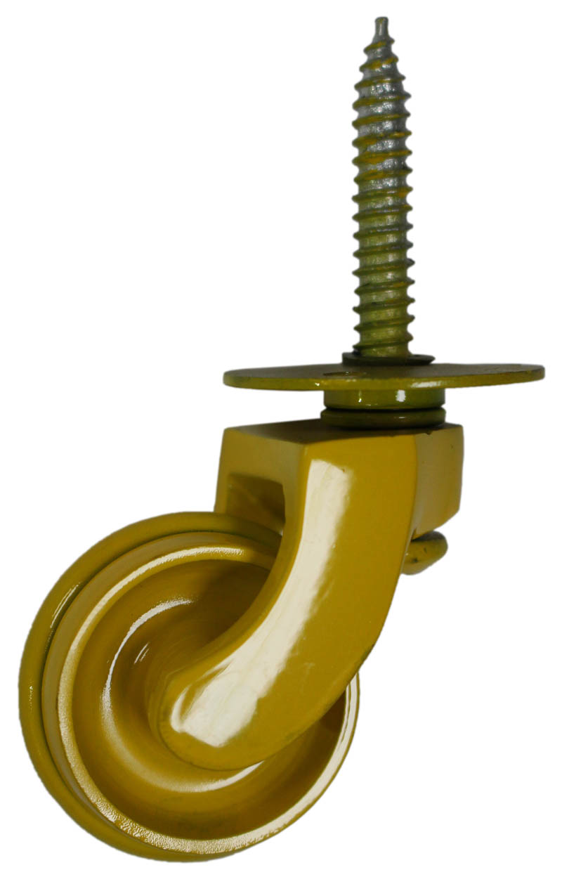 Yellow Brass Castor Screw Plate with Rubber Tyre - 1 1/4 Inch (32mm) - Including Screws